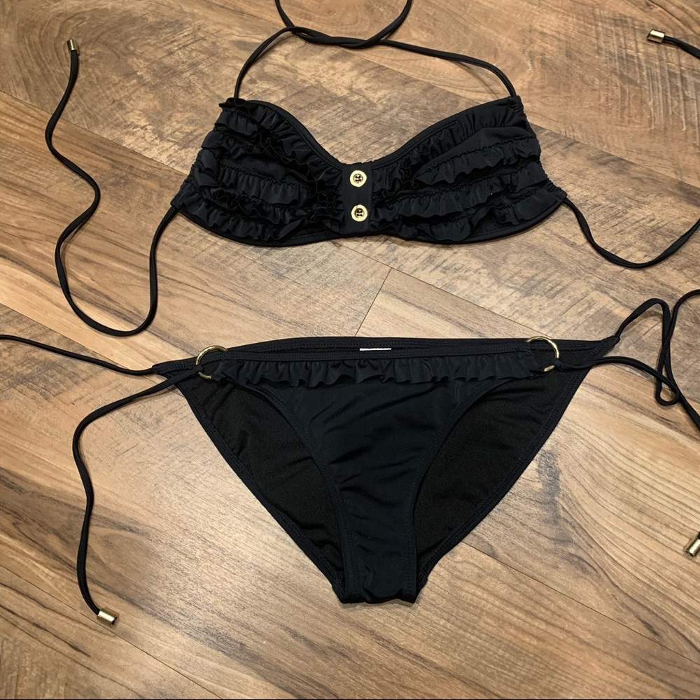 Xhilaration Black Ruffle Bandeau Bikini Set